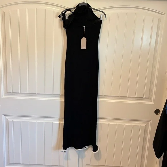NWT Meshki Melodie Halter Knit Maxi Dress - Black/White size large - Picture 8 of 11